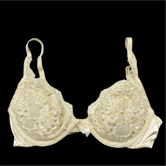 Vintage Victoria’s Secret Ivory Sequin Bra 34B Fairycore Coquette Renaissance - Picture 2 of 6